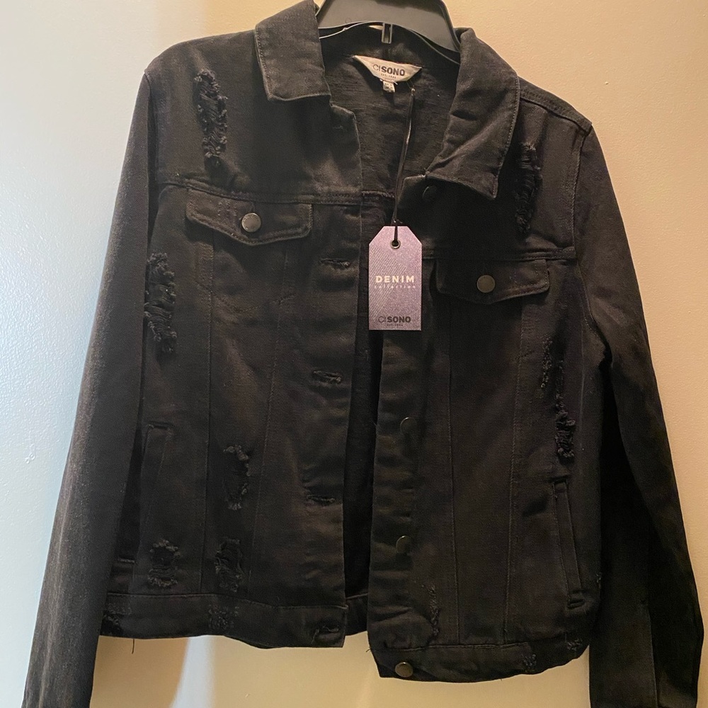 Cisono Black Distressed Denim Jacket